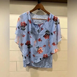 Alxy Blue Floral Lace Blouse- size small